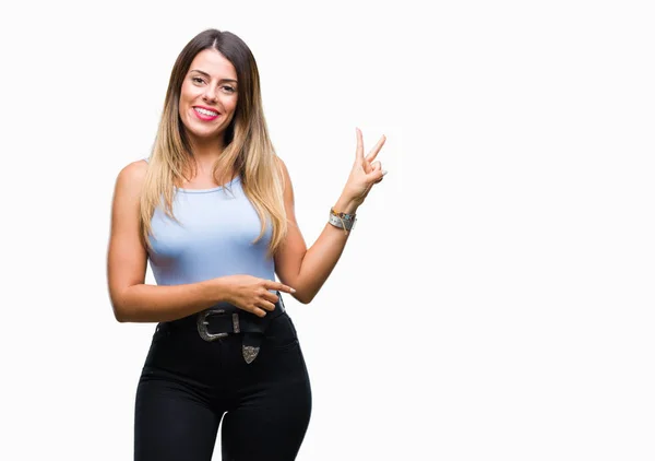 Joven Hermosa Mujer Negocios Elegante Sobre Fondo Aislado Sonriendo Con — Foto de Stock