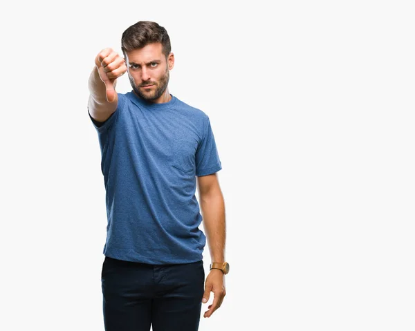 Jovem Homem Bonito Sobre Fundo Isolado Olhando Infeliz Irritado Mostrando — Fotografia de Stock