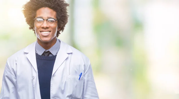 Afro Amerikai Orvos Tudós Ember Feletti Elszigetelt Háttér Egy Boldog — Stock Fotó