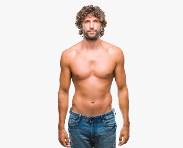 Handsome Hispanic Model Man Sexy Shirtless Isolated Background Serious Expression — Stock Photo, Image