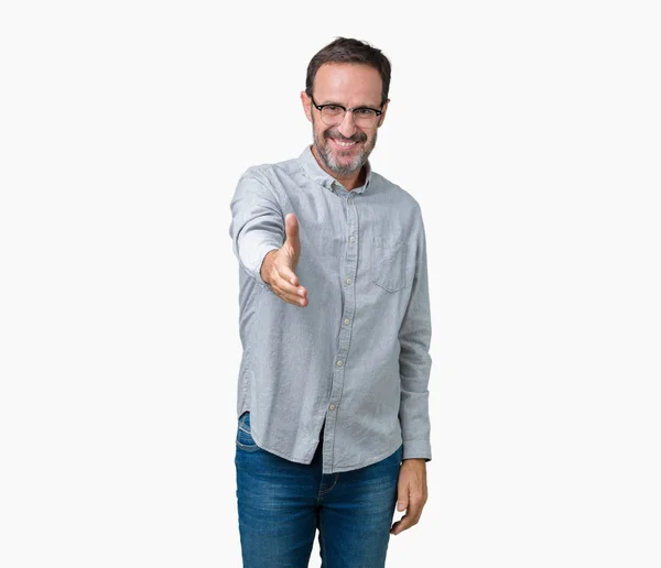 Guapo Mediana Edad Elegante Hombre Mayor Con Gafas Sobre Fondo — Foto de Stock