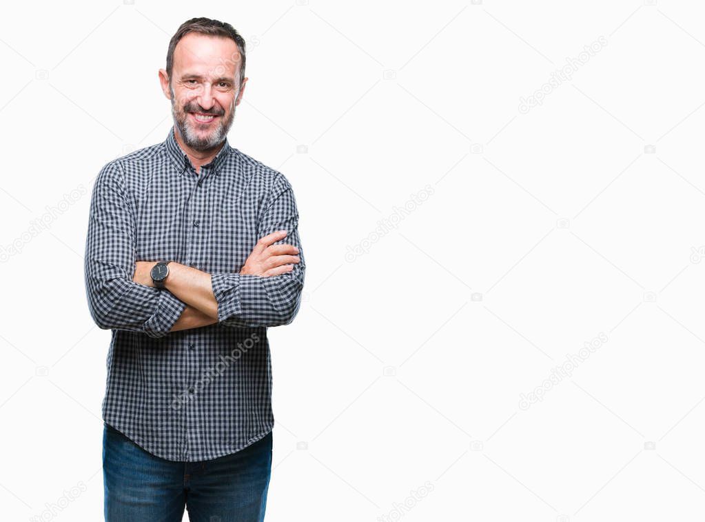 Middle age hoary senior man over isolated background happy face smiling with crossed arms 