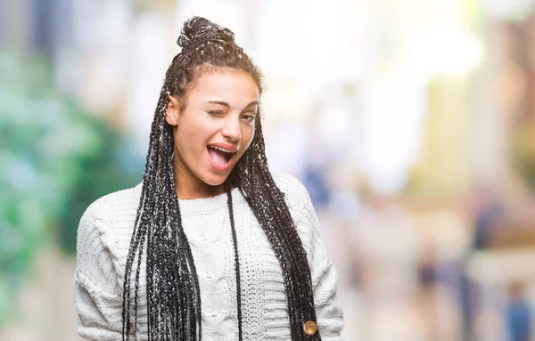 Fiatal Fonott Haj Afro Amerikai Lány Visel Pulóver Fölött Elszigetelt — Stock Fotó