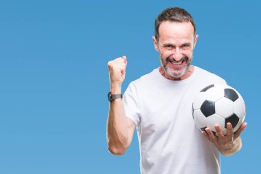 Duygu tezahürat orta yaş ağarmış komuta sizde futbol futbol topu gurur çığlık ve zafer ve başarı çok heyecanlı, kutluyor izole arka plan üzerinde tutan