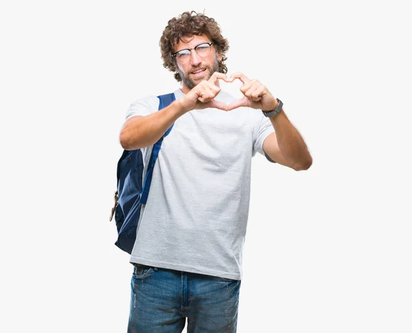 Handsome Hispanic Student Man Wearing Backpack Glasses Isolated Background Smiling — Stock Photo, Image