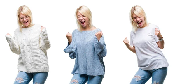 Collage Vacker Blond Kvinna Klädd Vinter Tröja Över Isolerade Bakgrund — Stockfoto