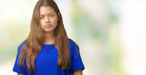 Young Beautiful Brunette Woman Wearing Blue Shirt Isolated Background Relaxed — Stock Photo, Image