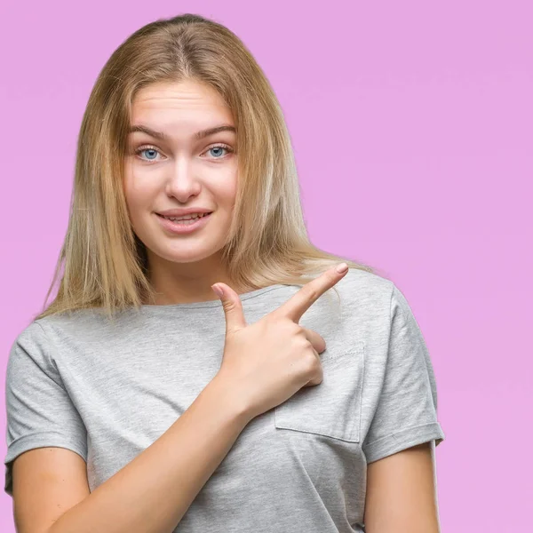 Mulher Caucasiana Jovem Sobre Fundo Isolado Alegre Com Sorriso Rosto — Fotografia de Stock