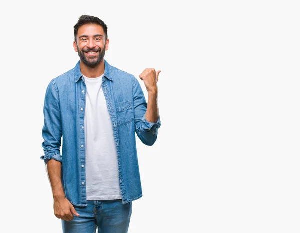 Hombre Hispano Adulto Sobre Fondo Aislado Sonriendo Con Cara Feliz — Foto de Stock