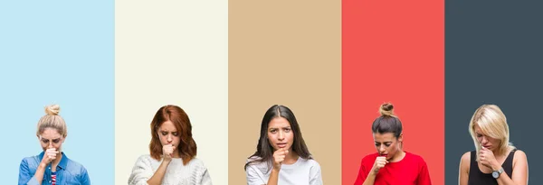 Collage Groupe Belle Femme Décontractée Sur Des Couleurs Automne Vintage — Photo