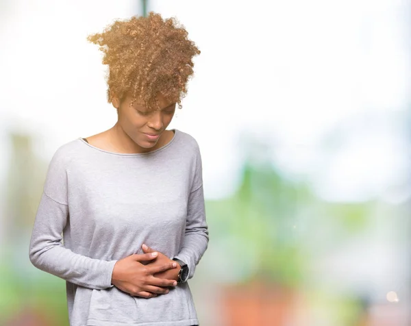 Hermosa Mujer Afroamericana Joven Sobre Fondo Aislado Con Mano Estómago — Foto de Stock