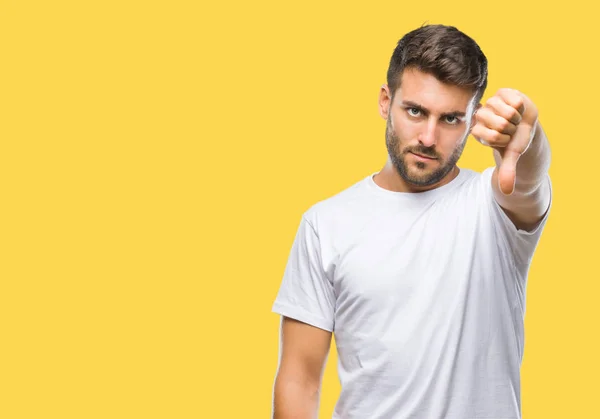 Joven Hombre Guapo Sobre Fondo Aislado Buscando Infeliz Enojado Mostrando — Foto de Stock