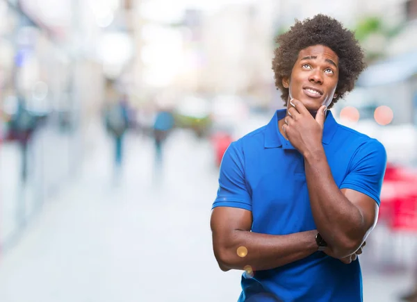 Uomo Afro Americano Sfondo Isolato Con Mano Sul Mento Pensando — Foto Stock