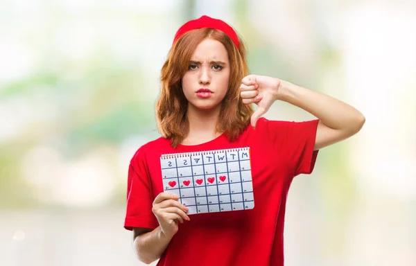 Mooie Jongedame Geïsoleerde Achtergrond Houden Menstruatie Kalender Met Een Boos — Stockfoto