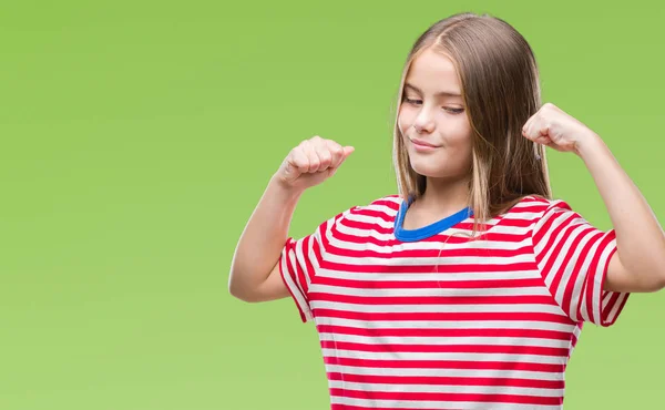 Giovane Bella Ragazza Sfondo Isolato Mostrando Muscoli Delle Braccia Sorridenti — Foto Stock