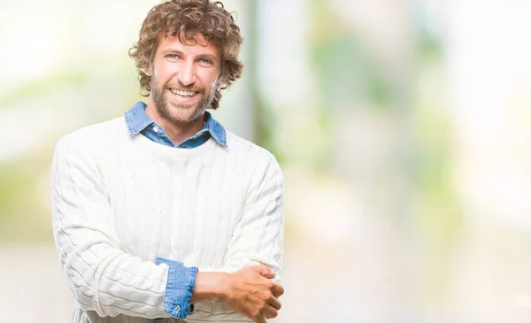 Bonito Modelo Homem Hispânico Vestindo Camisola Inverno Sobre Fundo Isolado — Fotografia de Stock