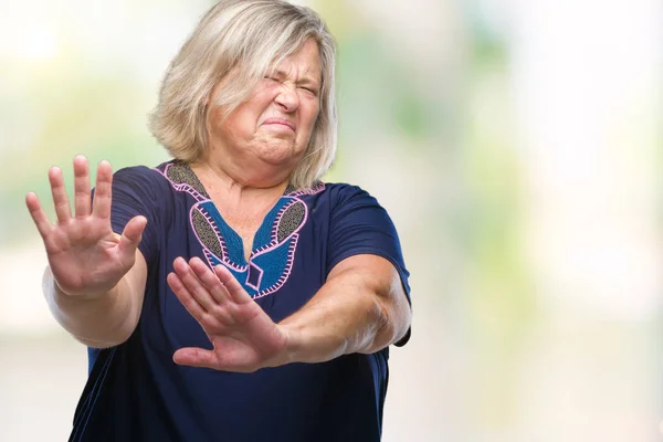 Senior Size Caucasian Woman Isolated Background Disgusted Expression Displeased Fearful — Stock Photo, Image