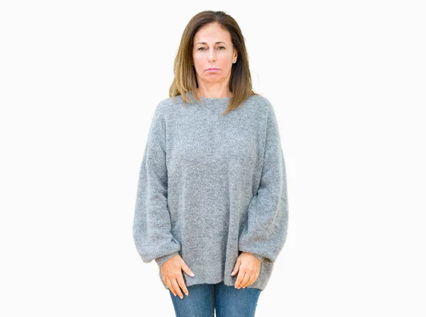 Beautiful Middle Age Woman Wearing Winter Sweater Isolated Background Depressed — Stock Photo, Image