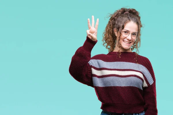 Mooie Brunette Krullend Haar Jong Meisje Met Bril Geïsoleerd Achtergrond — Stockfoto