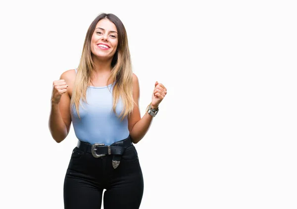 Jovem Bela Mulher Negócios Elegante Sobre Fundo Isolado Animado Para — Fotografia de Stock