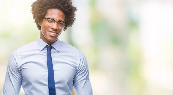 Afro Amerikansk Affärsman Som Bär Glasögon Över Isolerade Bakgrund Winking — Stockfoto