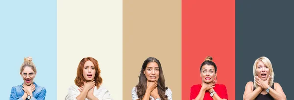 Collage Groupe Belle Femme Décontractée Sur Des Couleurs Automne Vintage — Photo