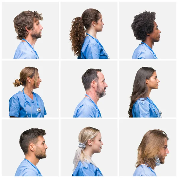 Collage Grupo Profesionales Médicos Enfermeras Personas Sobre Fondo Aislado Mirando — Foto de Stock