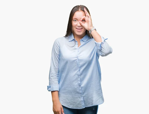 Joven Caucásico Hermosa Mujer Sobre Aislado Fondo Haciendo Gesto Con — Foto de Stock