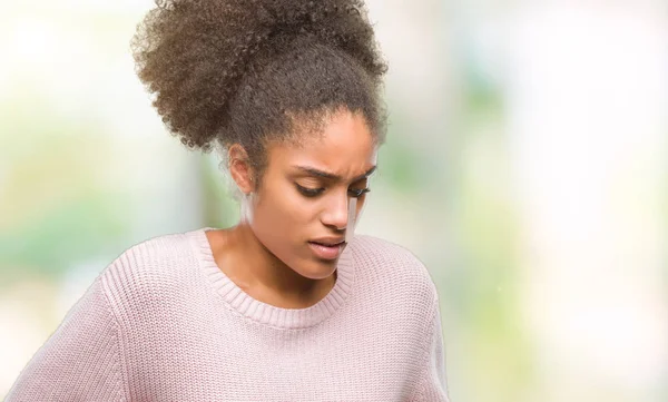 Young Afro American Woman Wearing Winter Sweater Isolated Background Hand — Stock Photo, Image