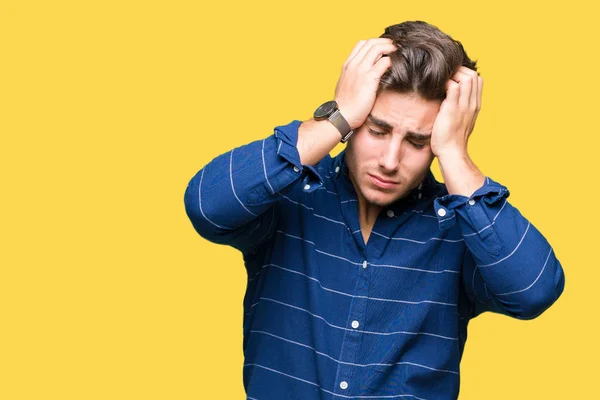 Joven Hombre Guapo Con Camisa Azul Marino Sobre Fondo Aislado —  Fotos de Stock