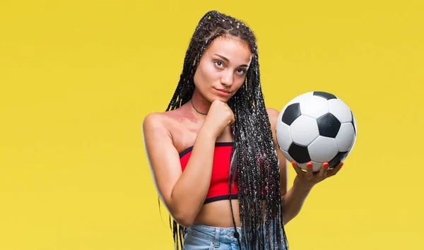 Jeune Tressé Cheveux Afro Américain Avec Marque Naissance Tenant Ballon — Photo