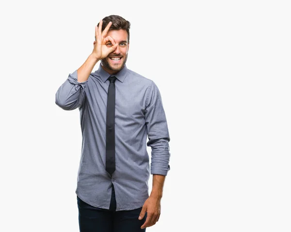 Young Handsome Business Man Isolated Background Doing Gesture Hand Smiling — Stock Photo, Image