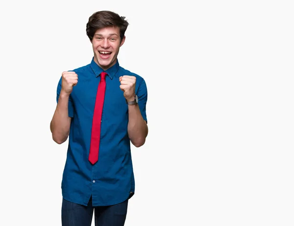 Jeune Homme Affaires Beau Portant Une Cravate Rouge Sur Fond — Photo