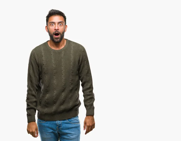 Adult Hispanic Man Wearing Winter Sweater Isolated Background Afraid Shocked — Stock Photo, Image