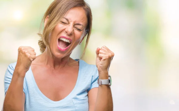 Mujer Hispana Mayor Mediana Edad Sobre Fondo Aislado Muy Feliz — Foto de Stock