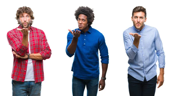 Collage Grupp Afroamerikanska Och Spansktalande Män Över Isolerade Bakgrund Tittar — Stockfoto