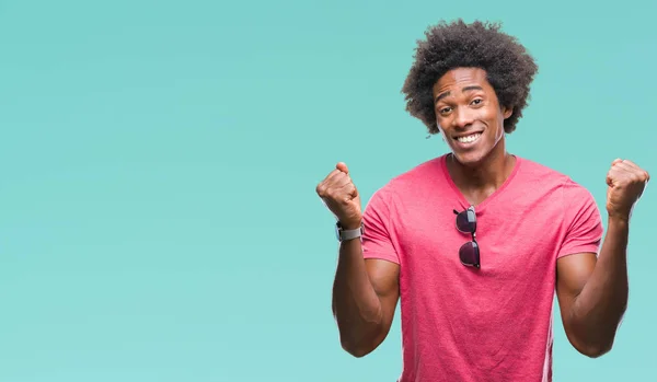 Afro American Man Isolated Background Celebrating Surprised Amazed Success Arms — Stock Photo, Image