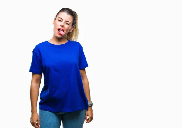 Jovem Mulher Bonita Vestindo Casual Azul Shirt Sobre Fundo Isolado — Fotografia de Stock