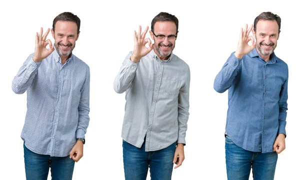 Colagem Homem Negócios Sênior Bonito Sobre Fundo Isolado Branco Sorrindo — Fotografia de Stock