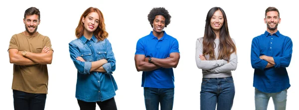 Samenstelling Van African American Hispanic Chinese Groep Mensen Geïsoleerde Witte — Stockfoto