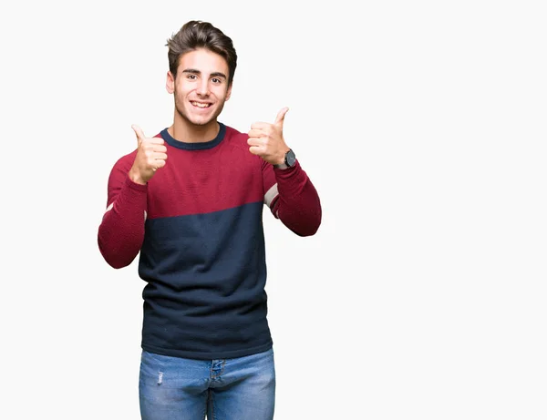 Homem Bonito Jovem Sobre Sinal Sucesso Fundo Isolado Fazendo Gesto — Fotografia de Stock