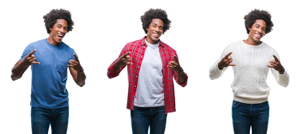 Colagem Afro Americano Jovem Bonito Homem Sobre Fundo Isolado Gritando — Fotografia de Stock