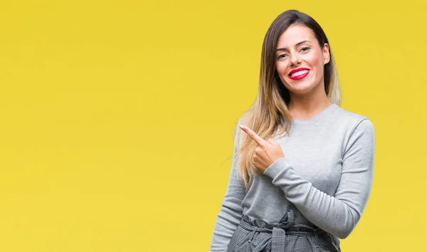 Joven Mujer Negocios Hermosa Trabajador Sobre Fondo Aislado Alegre Con — Foto de Stock