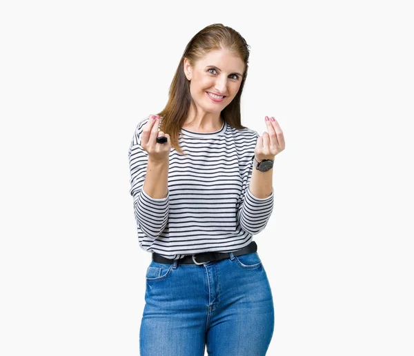 Middle Age Mature Beautiful Woman Wearing Stripes Winter Sweater Isolated — Stock Photo, Image