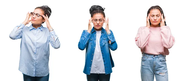 Collage Hermoso Cabello Trenzado Mujer Afroamericana Sobre Fondo Aislado Con —  Fotos de Stock