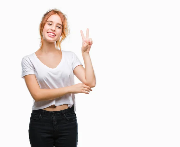 Young Beautiful Woman Isolated Background Smiling Happy Face Winking Camera — Stock Photo, Image