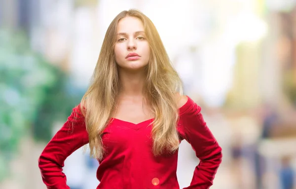 Jeune Belle Femme Blonde Portant Pull Rouge Sur Fond Isolé — Photo