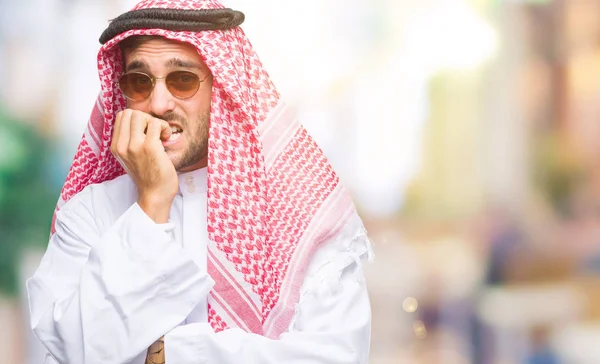 Young Handsome Man Wearing Keffiyeh Isolated Background Looking Stressed Nervous — Stock Photo, Image