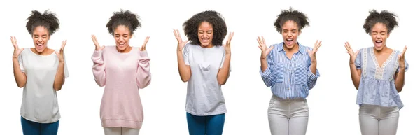 Collage Van Afrikaanse Amerikaanse Vrouw Geïsoleerde Achtergrond Vieren Gekke Gekke — Stockfoto