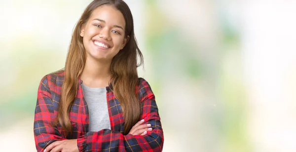 Junge Schöne Brünette Frau Die Eine Jacke Über Isoliertem Hintergrund — Stockfoto